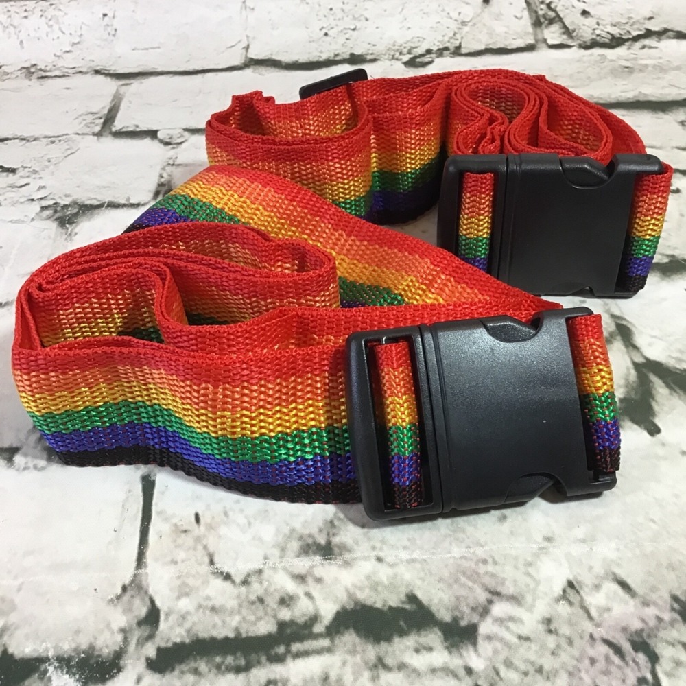 Luggage Straps Set Of 2 Rainbow W Blank Luggage Tags Black Plastic Buckles 74"